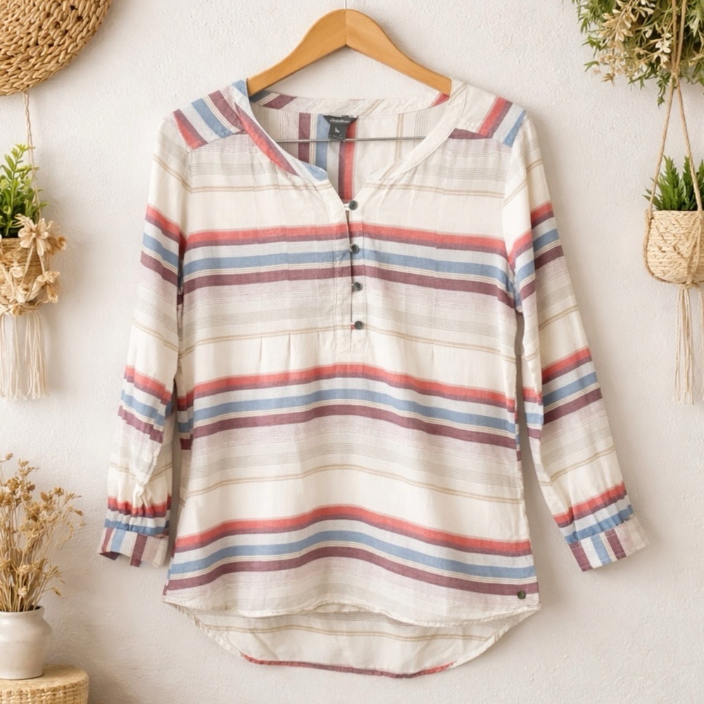Eddie Bauer 100% Cotton Striped Pullover Top Small Nautical Coastal Beachy Tunic
